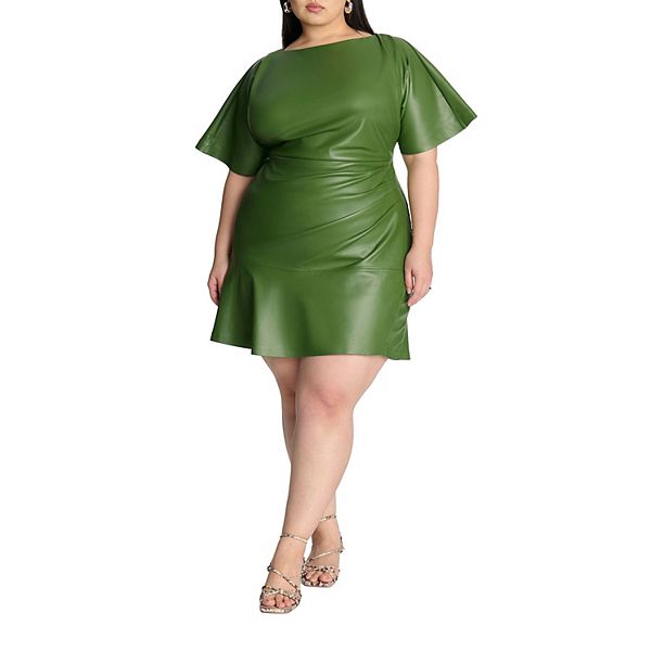 

Женское платье-мини из искусственной кожи oversize Eloquii, Bronze Green