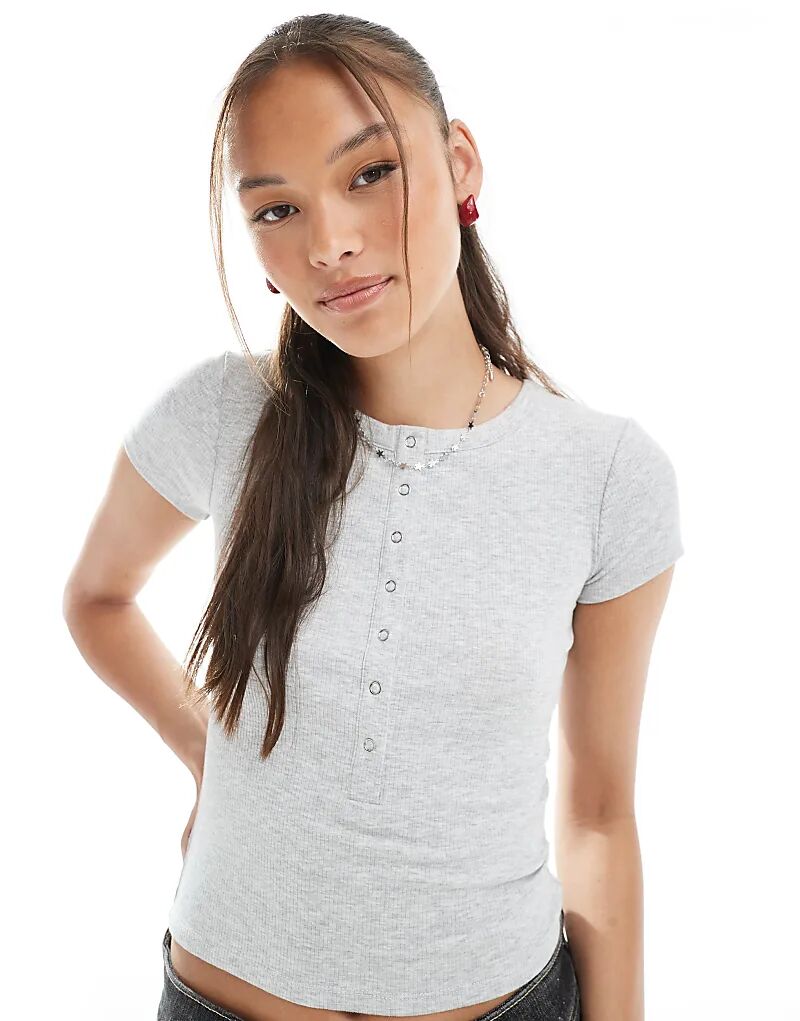 

Футболка Cotton On Henley с короткими рукавами, серо-меланжевого цвета Cotton On