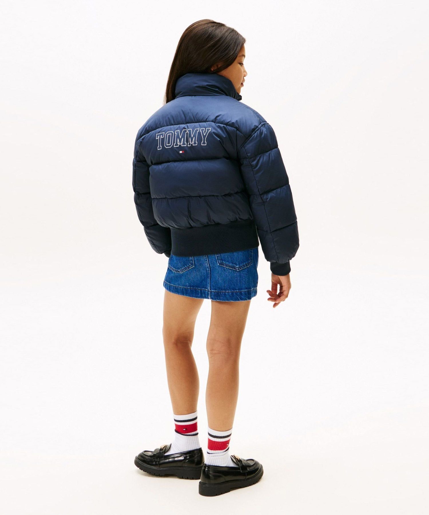 Двусторонняя пуховая куртка-бомбер для девочек Tommy Hilfiger, Navy C1G — фото 4