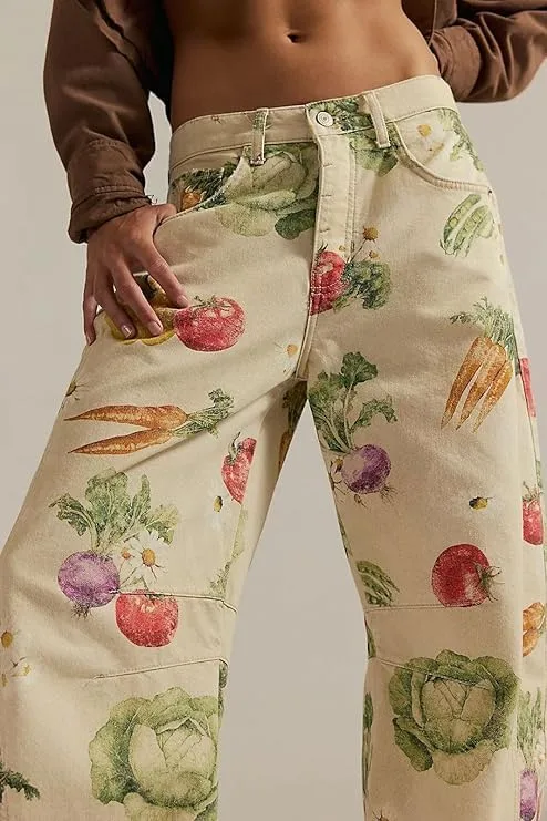 Женские джинсы mid rise barrel с цветочным принтом — фото 4