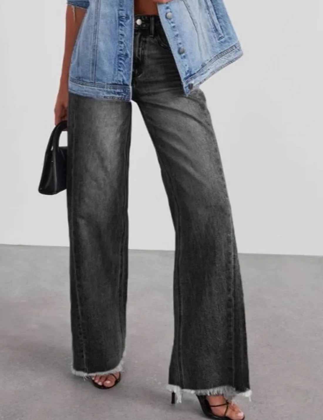 Женские джинсы Wide Leg с Raw Hem, высокие, Casual — фото 2