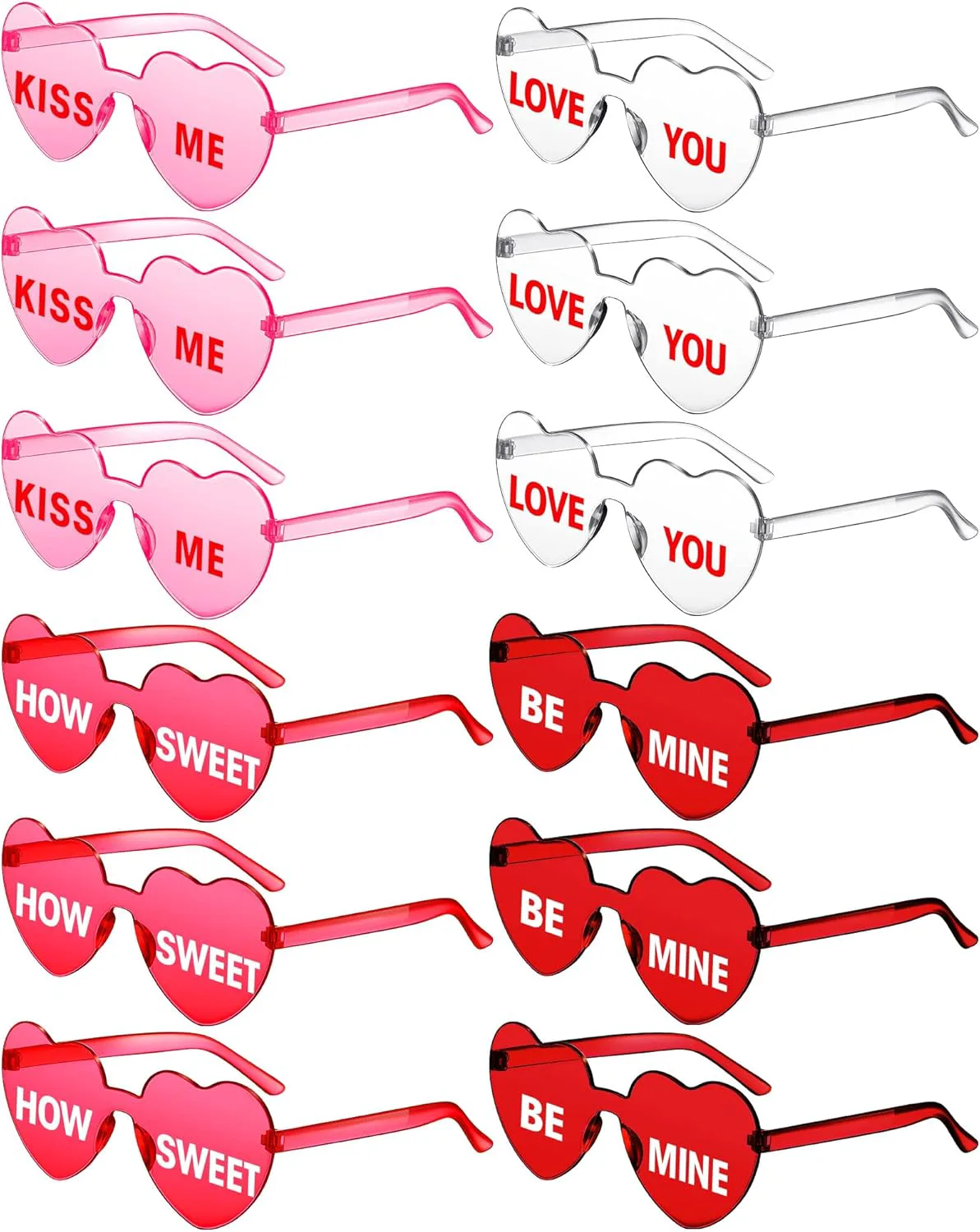 

LEIFIDE 12 штук солнцезащитных очков без оправы в форме сердца ко Дню святого Валентина, забавные очки-символ для свадебного торжества, Pink, Clear, Red, Rose Red