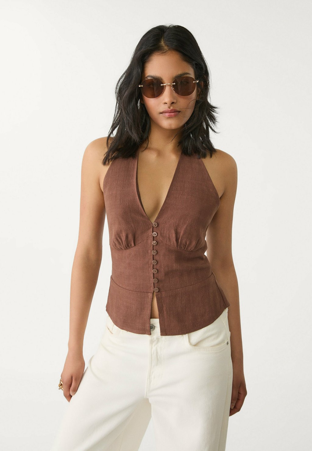 

Топ HALTER WITH BUTTONS - Blouse Stradivarius, темно-коричневый