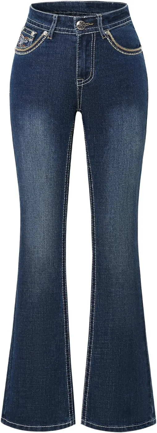 

Женские джинсы Mid Waist Straight Leg Denim Pants Casual Vintage Stretch с вышивкой и карманами