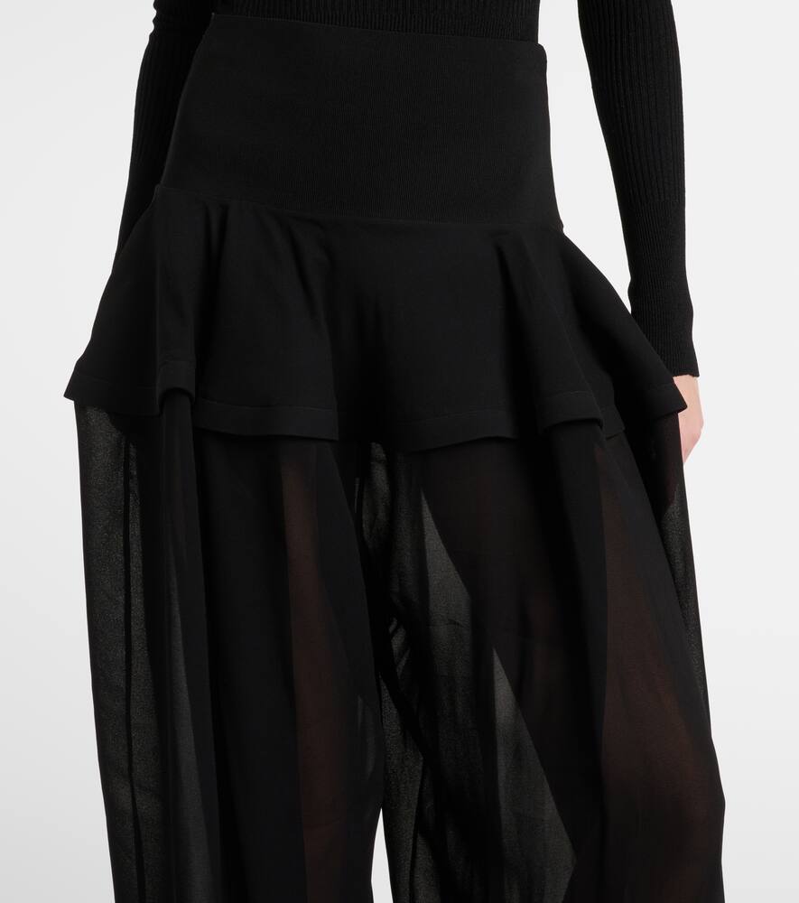 Женские брюки с баской из жоржета с широкими штанинами Alaïa, Noir Alaia — фото 4