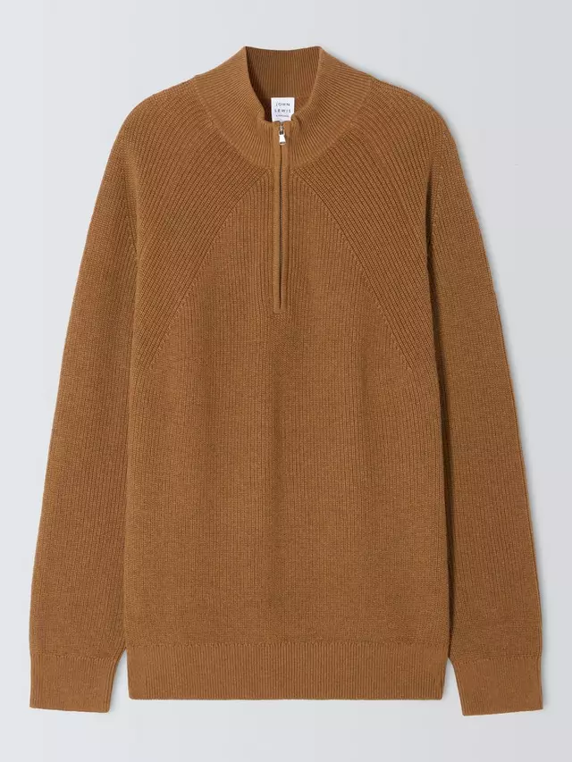

Джемпер John Lewis Cotton Cashmere Half Zip Rib Knit Collar, цвет fox