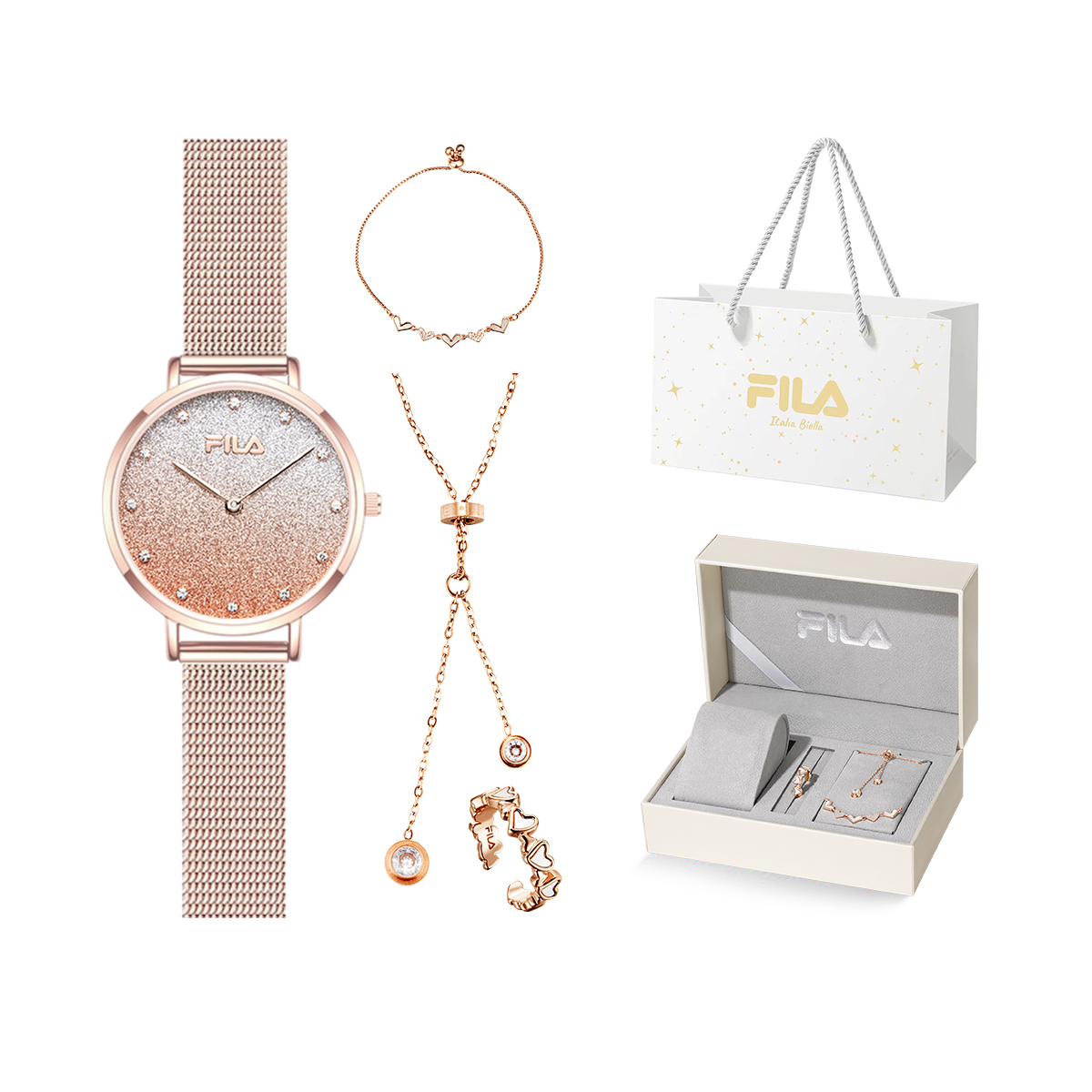 

FILA Часы Wrist Watch Quartz Movement Stainless Steel Strap Gold Dial Women's Watch Love At First Sight Romantic Box