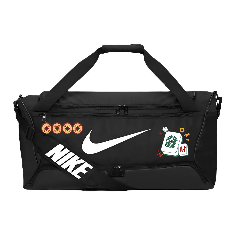 

Nike Чёрная дорожная сумка с белым принтом унисекс, Prosperity Good Luck