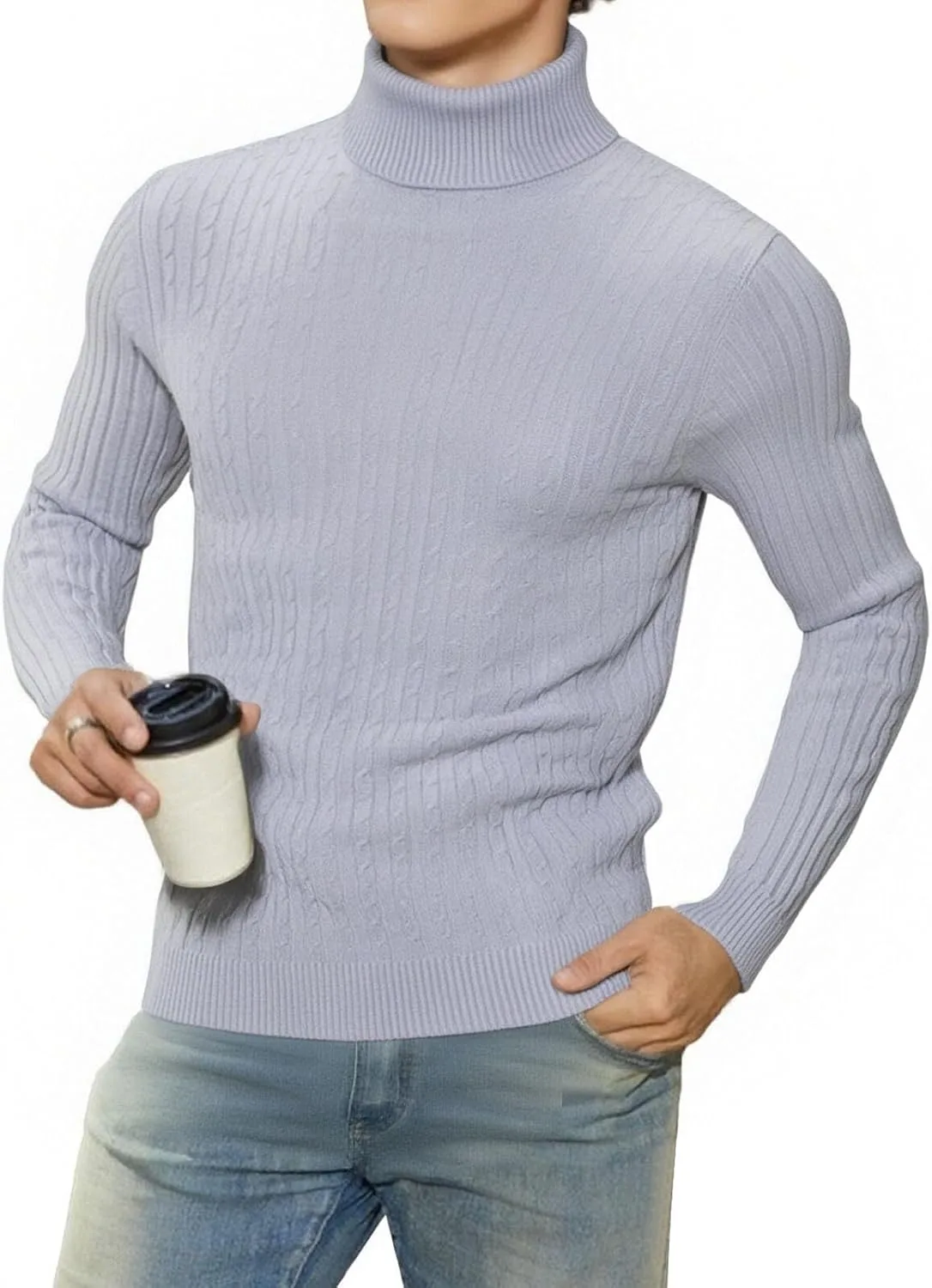 Мужской свитер Slim Fit водолазка Casual Twisted Knitted — фото 3