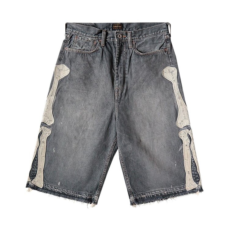 

Шорты Kapital Bone Denim Shorts, черный, Серый, Шорты Kapital Bone Denim Shorts, черный