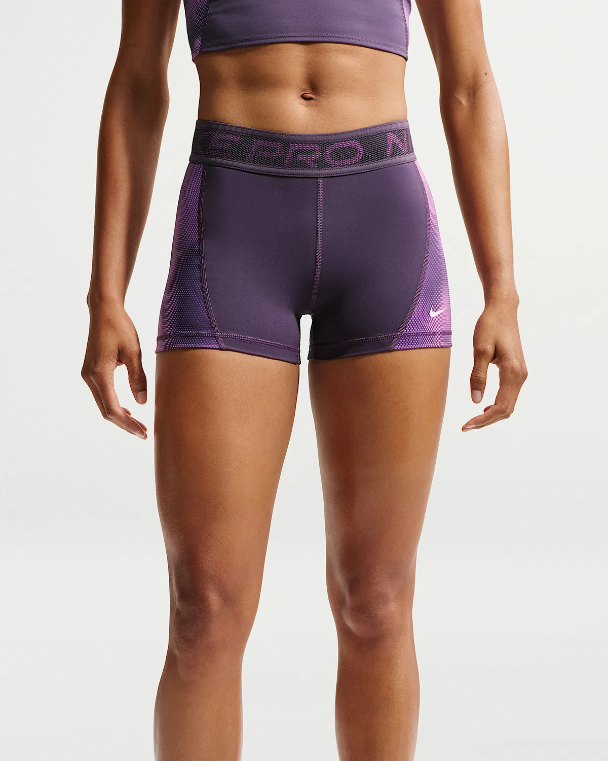 Женские шорты Nike Pro со средней посадкой, длина 3", Dark Raisin/Light Magenta/White — фото 2