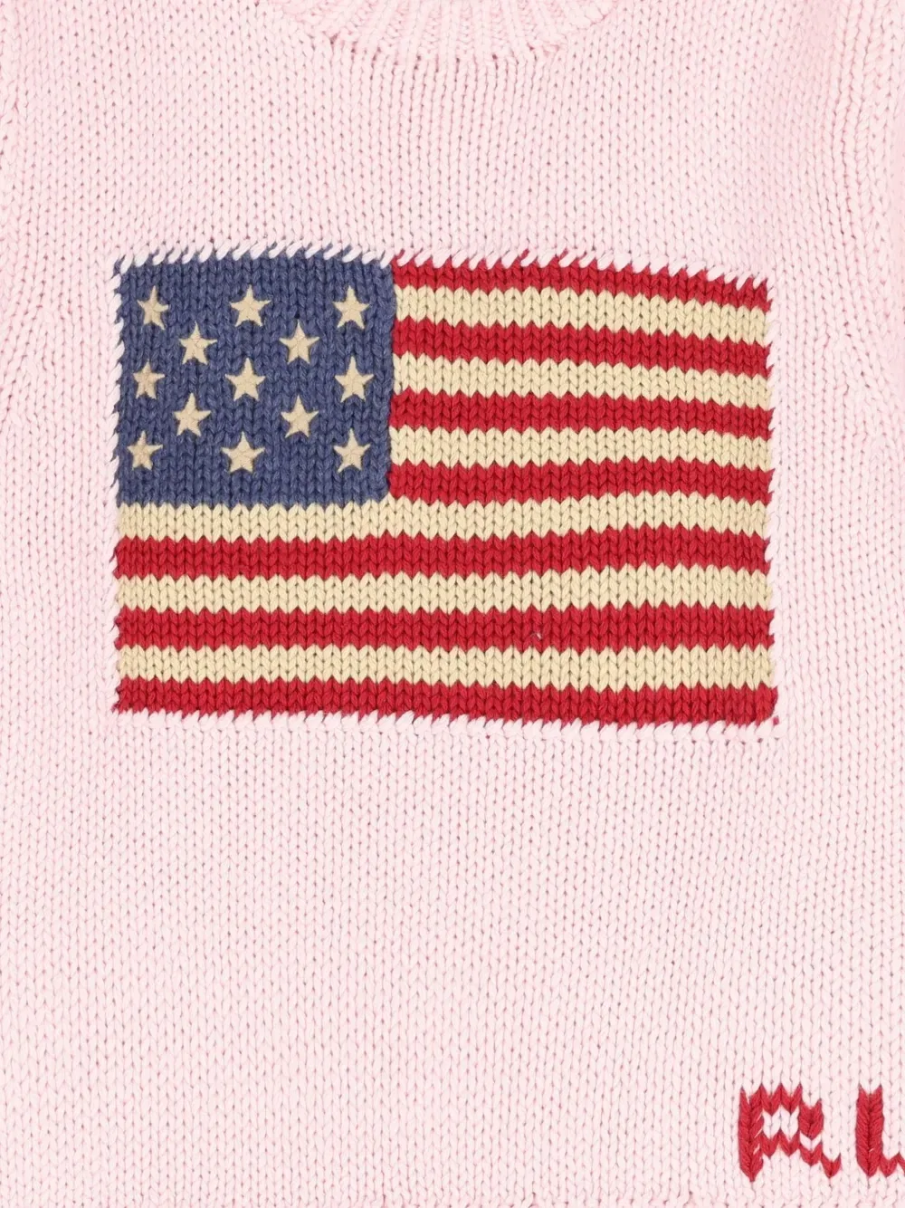 Вязаный свитер с флажком и пуговицами Polo Ralph Lauren Kids, розовый — фото 3