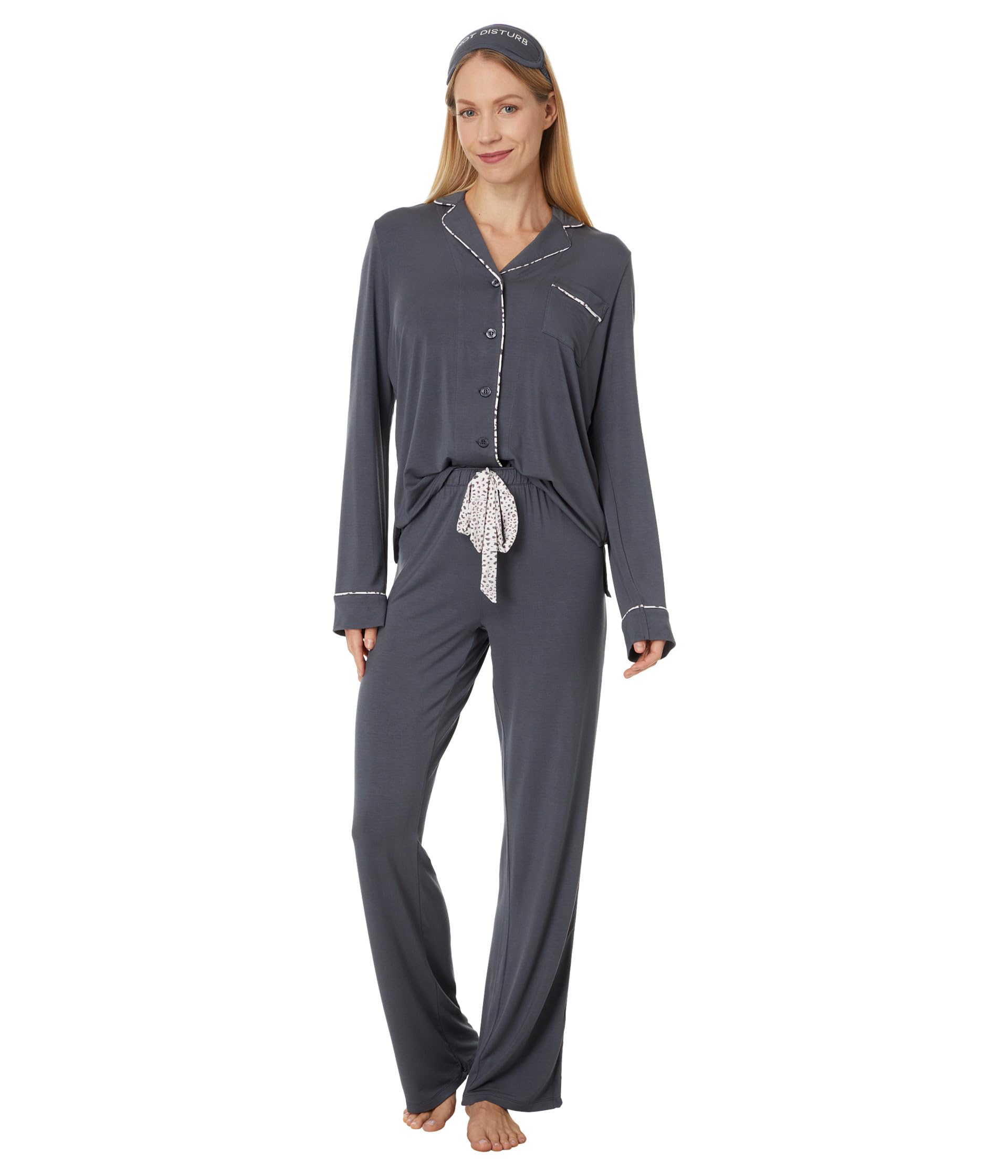 

Пижама P.J. Salvage Loungewear Modal Basics Pajama Pj Set, цвет Charcoal Do Not Disturb Leopard Piping