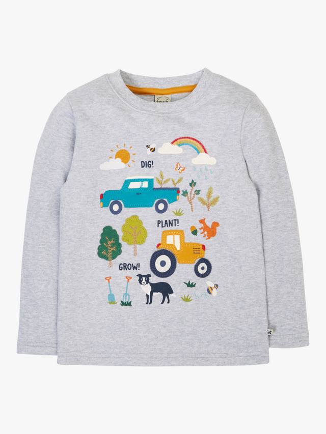 

Детская приключенческая футболка с длинными рукавами Frugi, Grey Marl/Farm