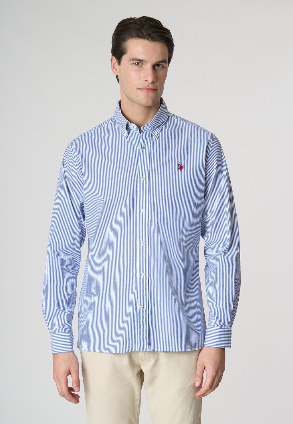 

Рубашка STRETCH POPELINE A RIGHE CON LOGO U.S. Polo Assn., синий