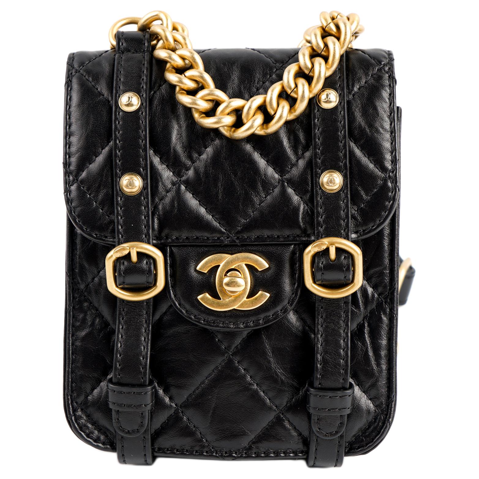 

CHANEL Кожаная сумка-мессенджер Чехол для мобильного телефона Женская мини-сумка через плечо Черная кросс-боди сумка