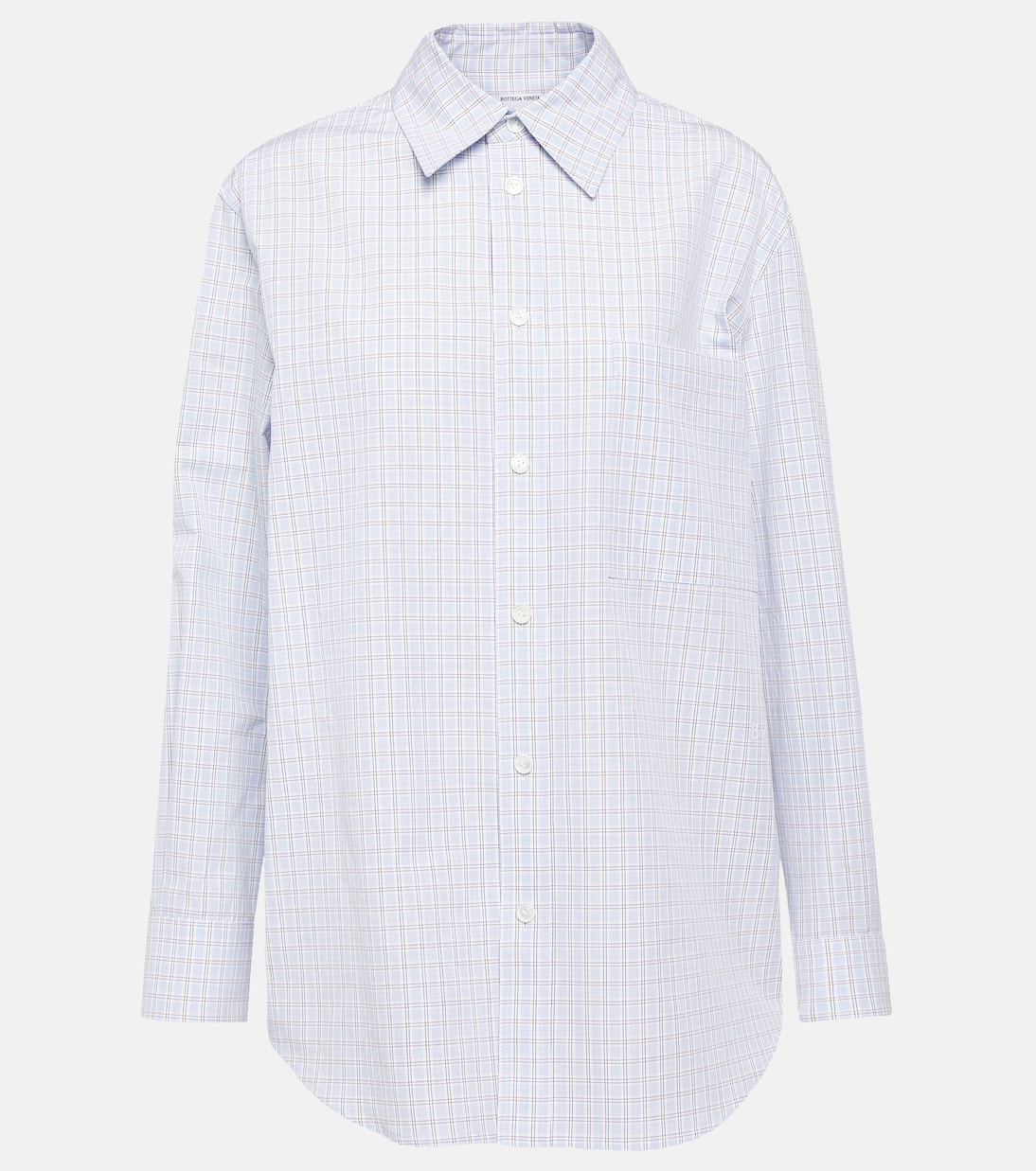 

Рубашка из хлопка и льна в клетку Bottega Veneta, Pale Blue/Burgundy