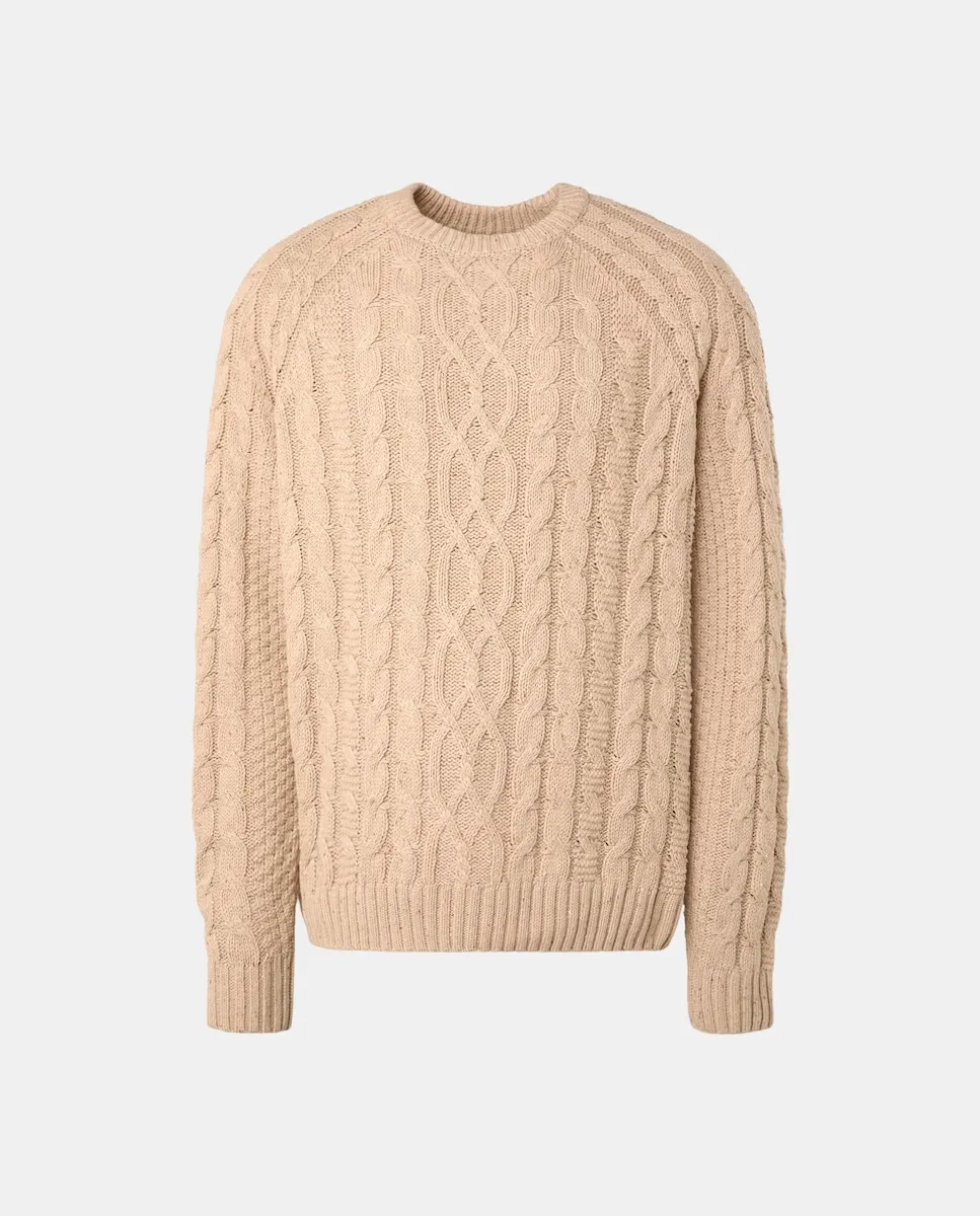 

Мужской джемпер с круглым вырезом и узором аранес Green Coast, светло-коричневый