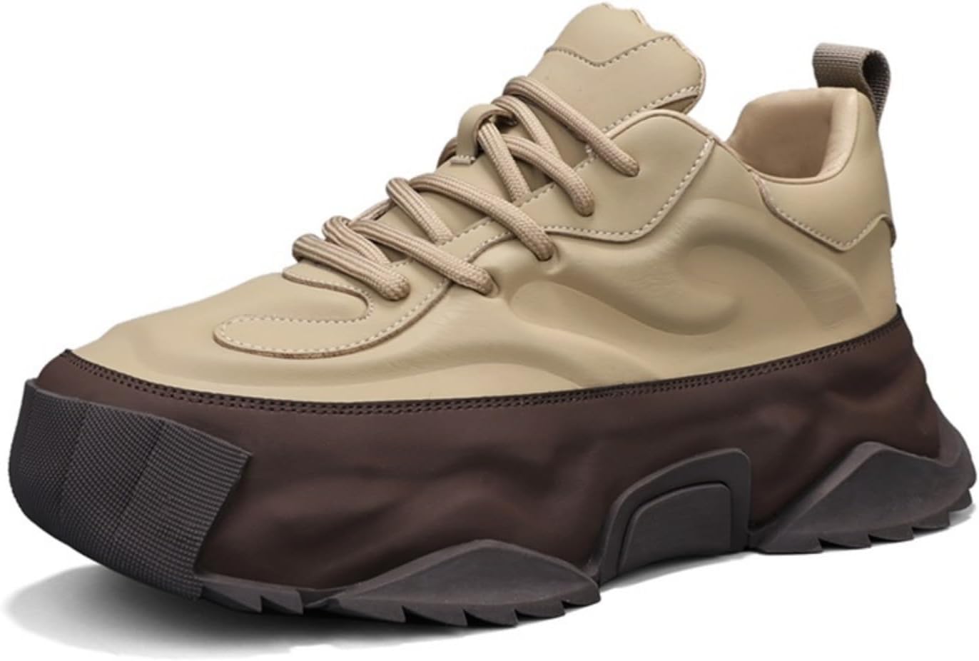 

Мужские кожаные кроссовки с массивной подошвой и шнуровкой, Ретро стиль, повседневные обувь с толстой резиновой подошвой для ежедневного ношения - удобная противоскользящая модель для легких прогулок на улице Lshwcift, хаки