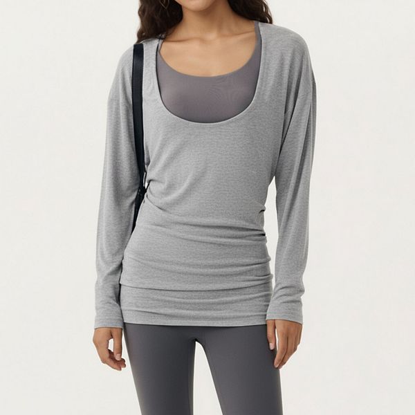 

Женский топ с длинными рукавами и спущенным плечом из мягкой эластичной ткани свободного кроя Anna-Kaci, Gray