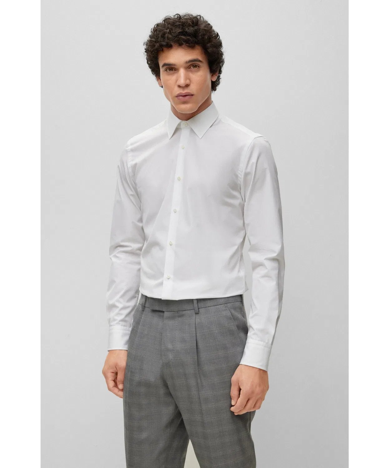 Рубашка slim fit из итальянского хлопка поплин BOSS Black, белая