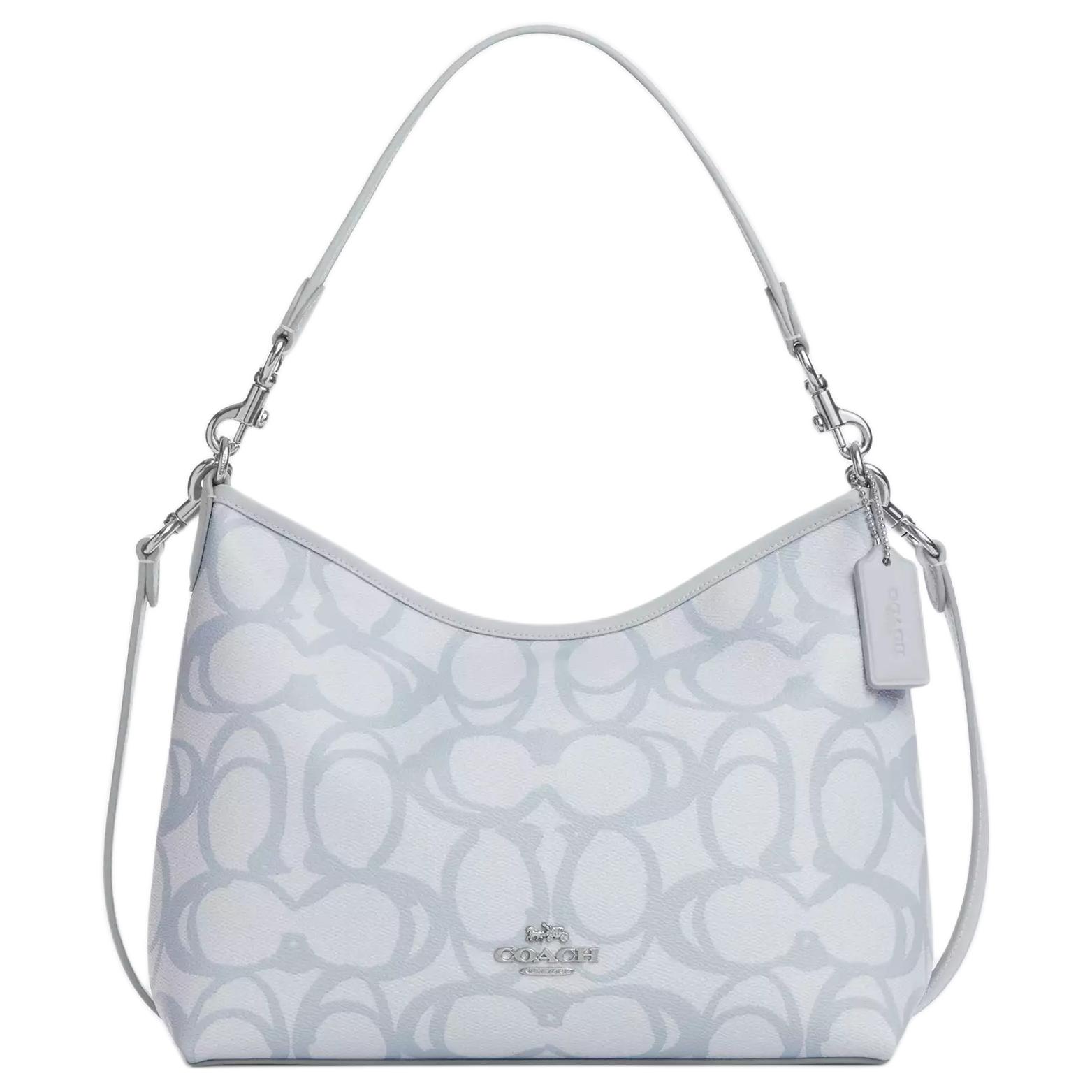 

COACH Сумка через плечо из лакированного холста большая женская серебристая и ледяная голубая