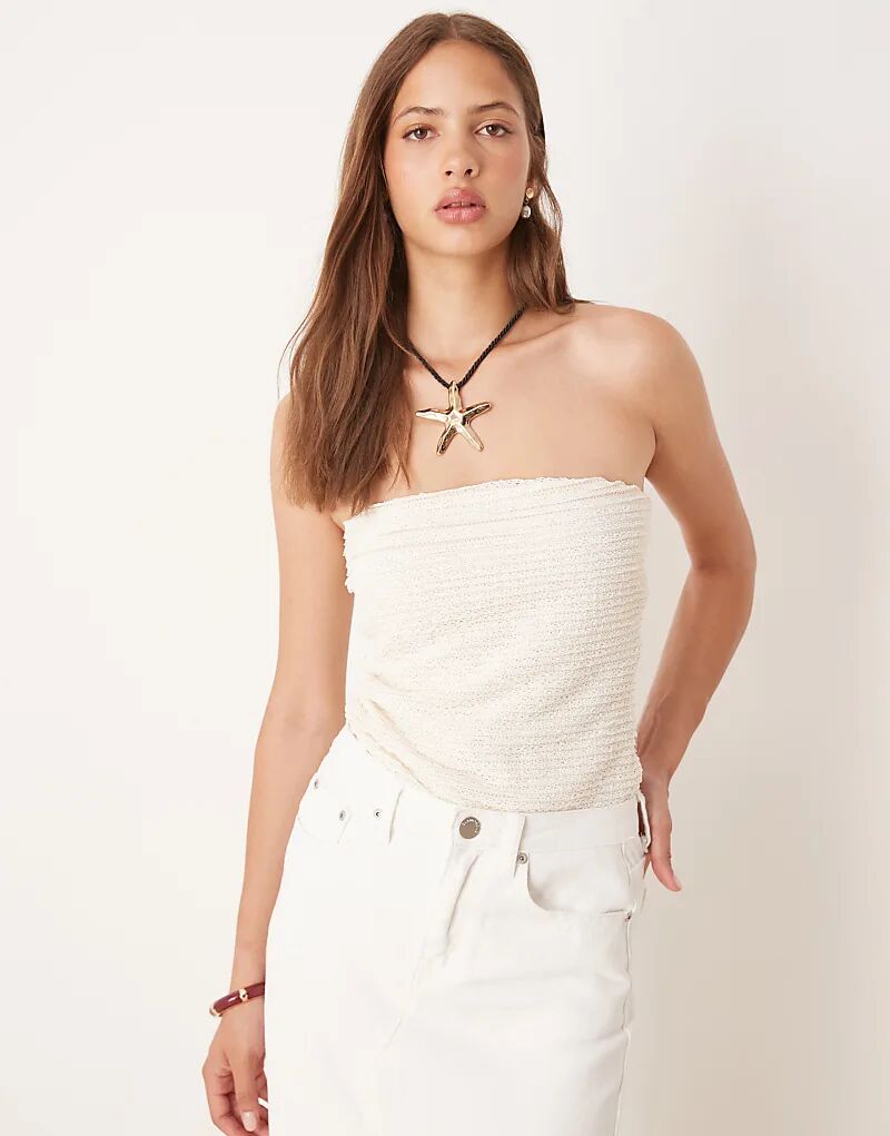 

Удлиненный топ-бандо ASOS DESIGN, связанный крючком, полупрозрачный, кремового цвета