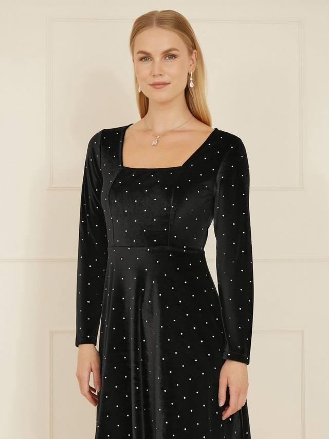 

Диаманте платье миди с длинными рукавами и квадратным вырезом Yumi