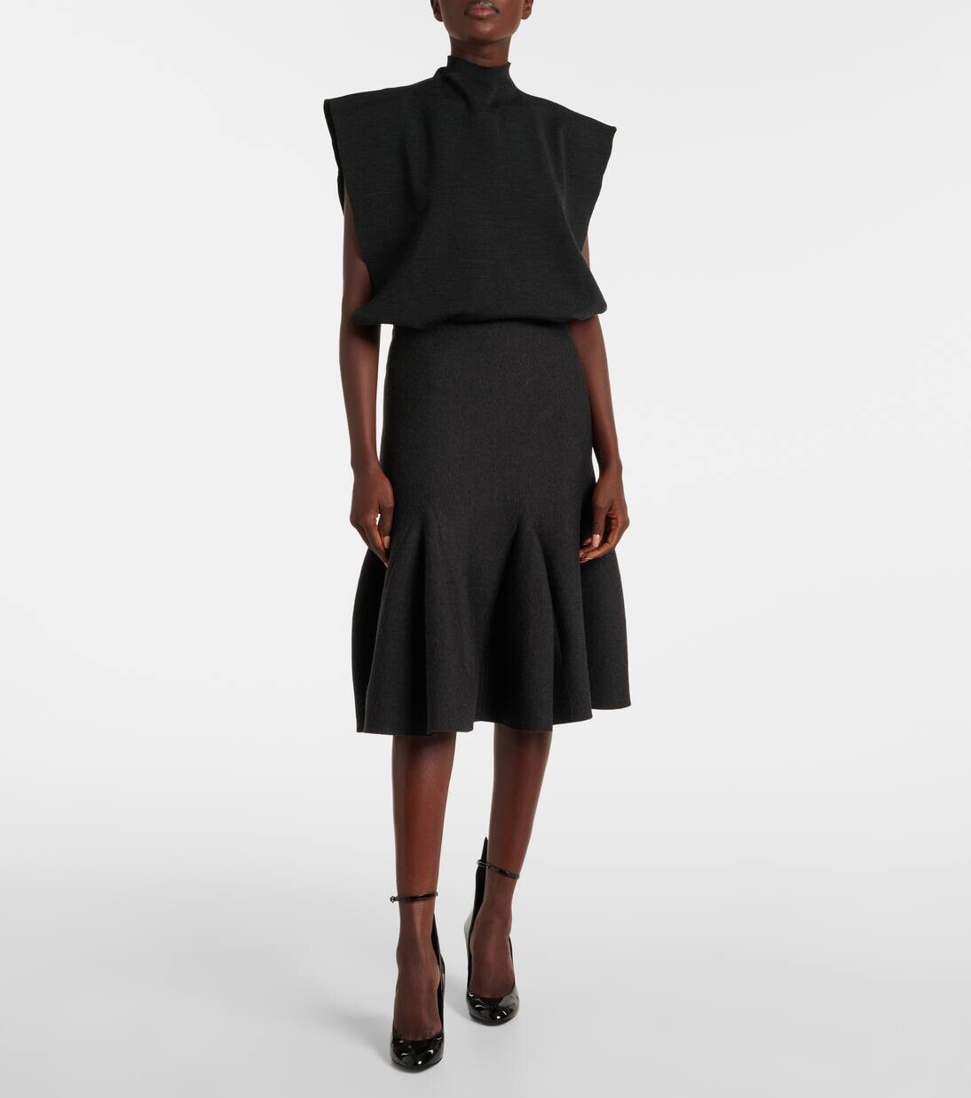 Юбка миди из смесовой шерсти Alaïa, цвет ebene — фото 2