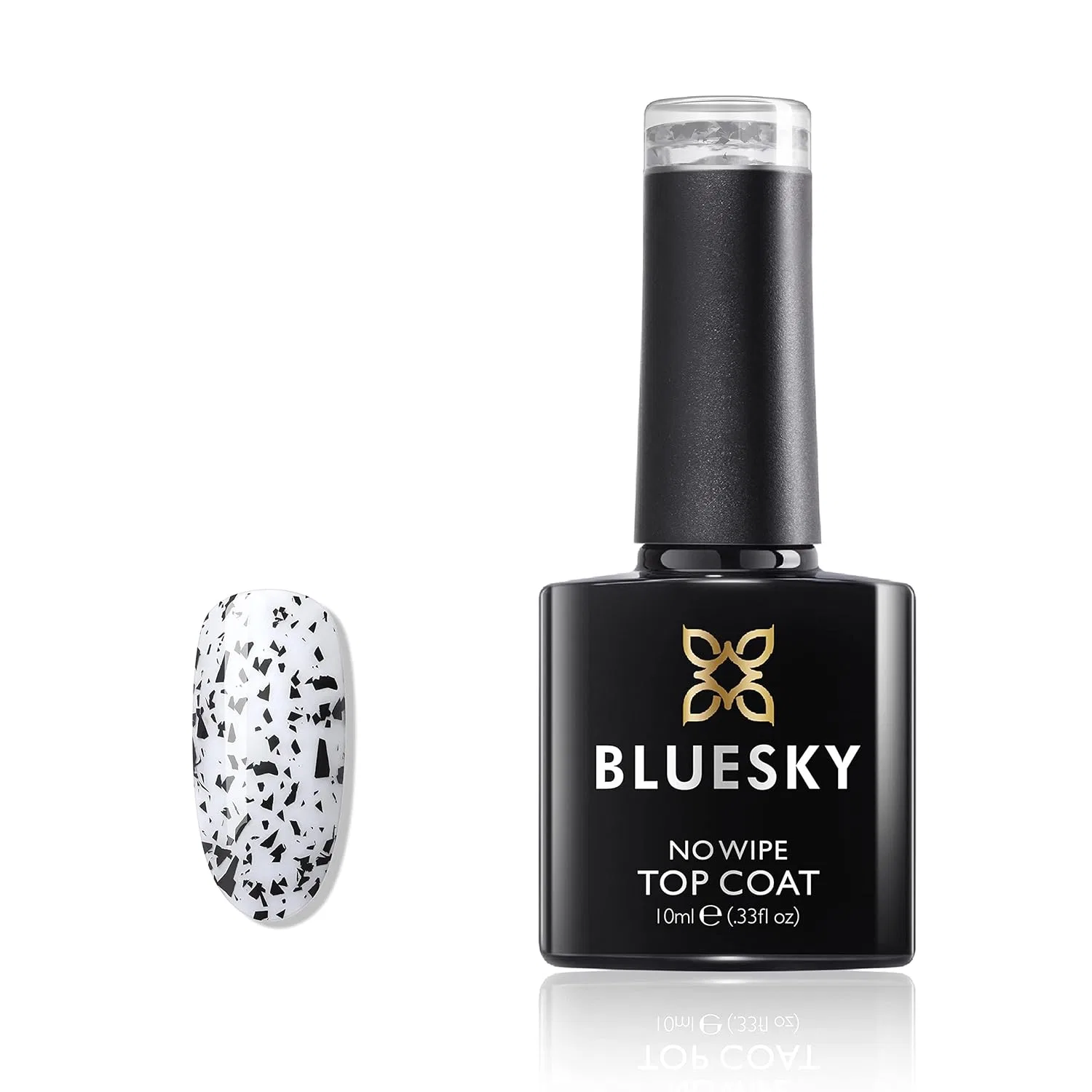 Верхнее покрытие Bluesky Gel Nail Polish Speckled Eggshell Effect Clear Top Coat No Wipe 10ml Gloss Finish Clear with Black Pieces (Requires Curing Under UV/LED Lamp) Bluesky