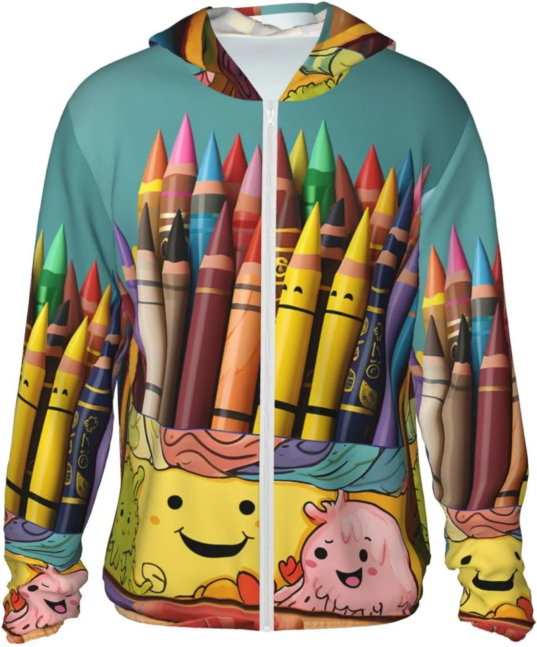 

Cute Crayons Box Sun Protection Hoodie Jacket Full Zip UPF 50+ Long Sleeve Sun Shirt with Pocket Outdoor HJBNW