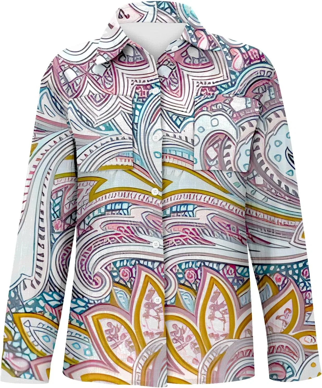 Блуза с принтом, длинный рукав, Women's Long Sleeve Printed Button Down Shirt, серый — фото 3