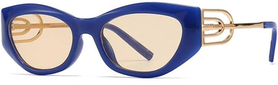 

Модные винтажные солнцезащитные очки «кошачий глаз» с угловыми линзами, женские, с металлическим декором, мужские, в маленькой оправе, с защитой от УФ-излучения HVTVTLA, Blue Tea