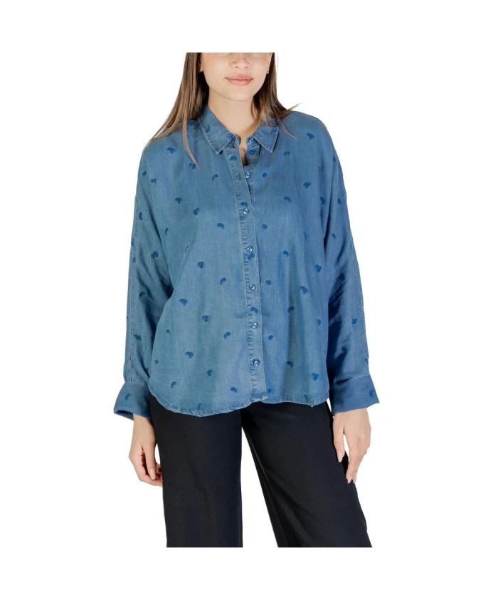 

Синяя рубашка из тенселя свободного кроя Only, синий