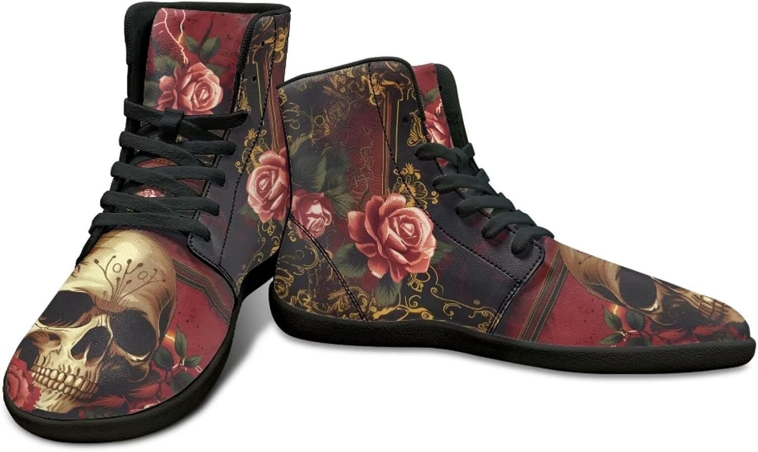 

Высокие кроссовки с принтом черепа для мужчин- ультралегкие кеды с резиновой подошвой для путешествий и бега Watdotory, красный/золотой