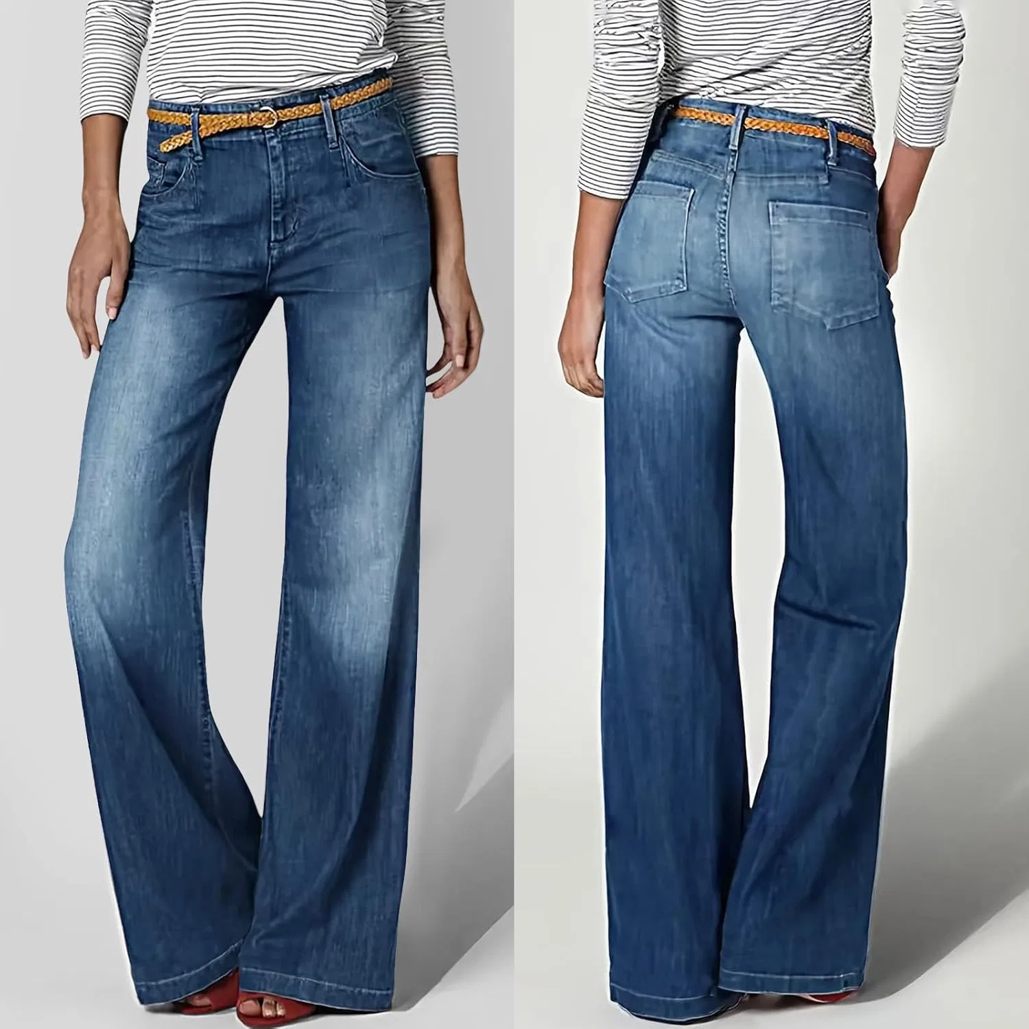 Джинсы с высокой талией, Bootcut, темно-синий — фото 2