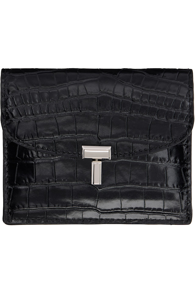 

Кардхолдер T-Lock с тиснением под крокодила Toteme, черный