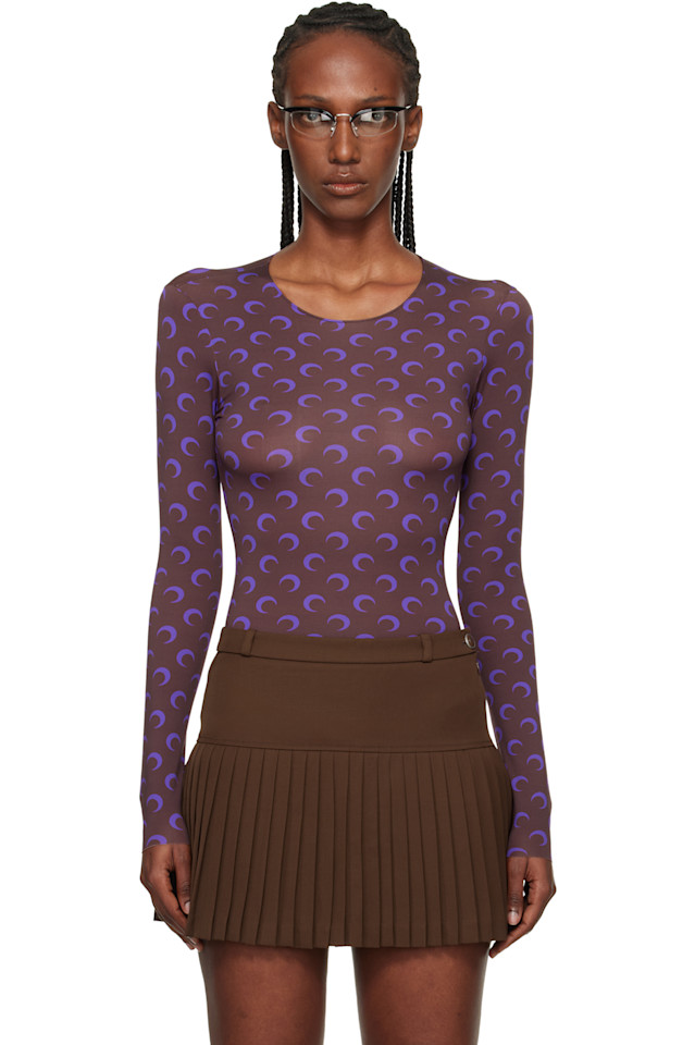 

Marine Serre Футболка с длинным рукавом, коричнево-фиолетовая, с принтом луны