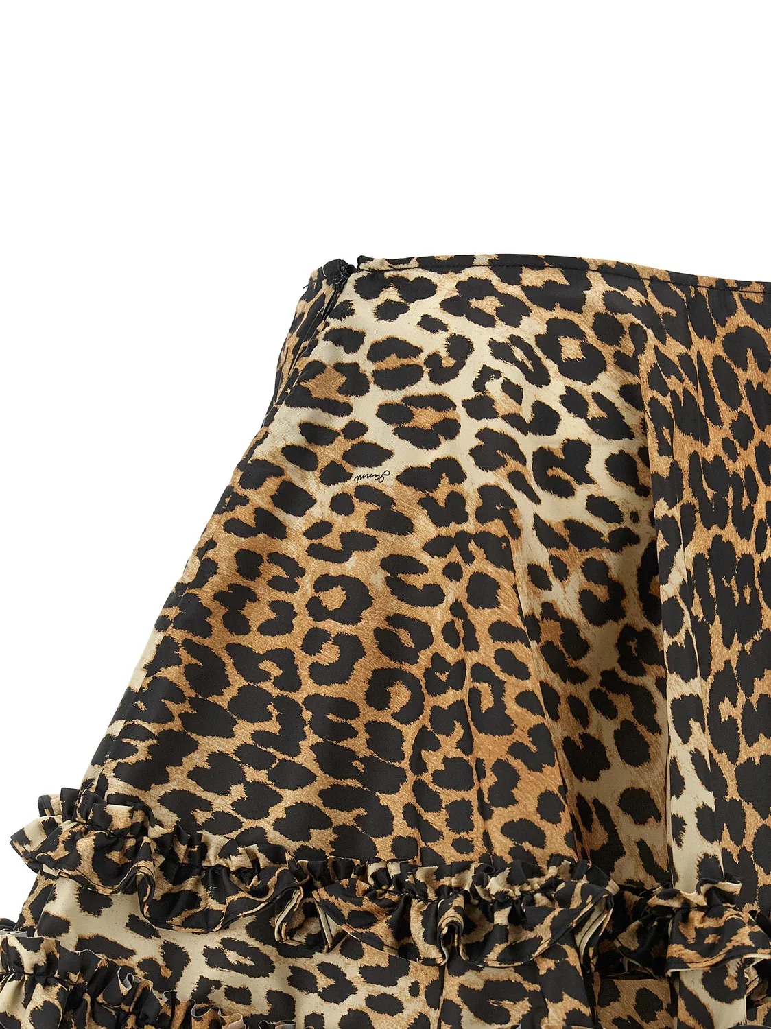 Юбка «Leopard Duchesse Nylon Mini Frill» GANNI, коричневый — фото 4