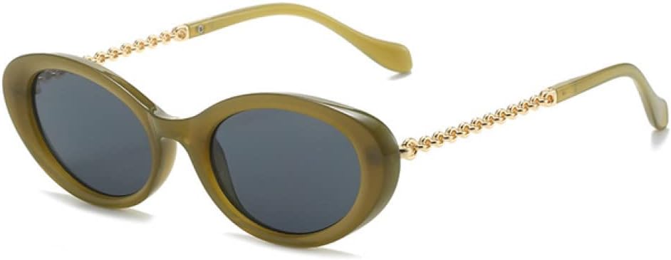 

Винтажные овальные солнцезащитные очки для женщин с металлическими цепочками на дужках, солнцезащитные очки UV400 для мужчин, очки «кошачий глаз», оливково-зеленые generic, 1size