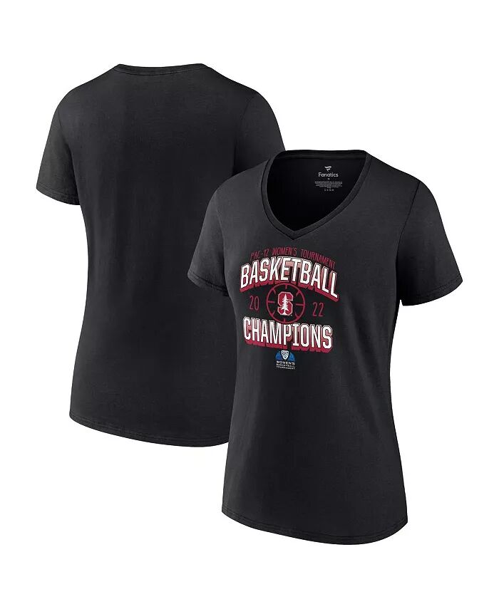 

Женская черная футболка Stanford Cardinal 2022 PAC-12 Women's Basketball Conference Tournament Champions с V-образным вырезом Fanatics