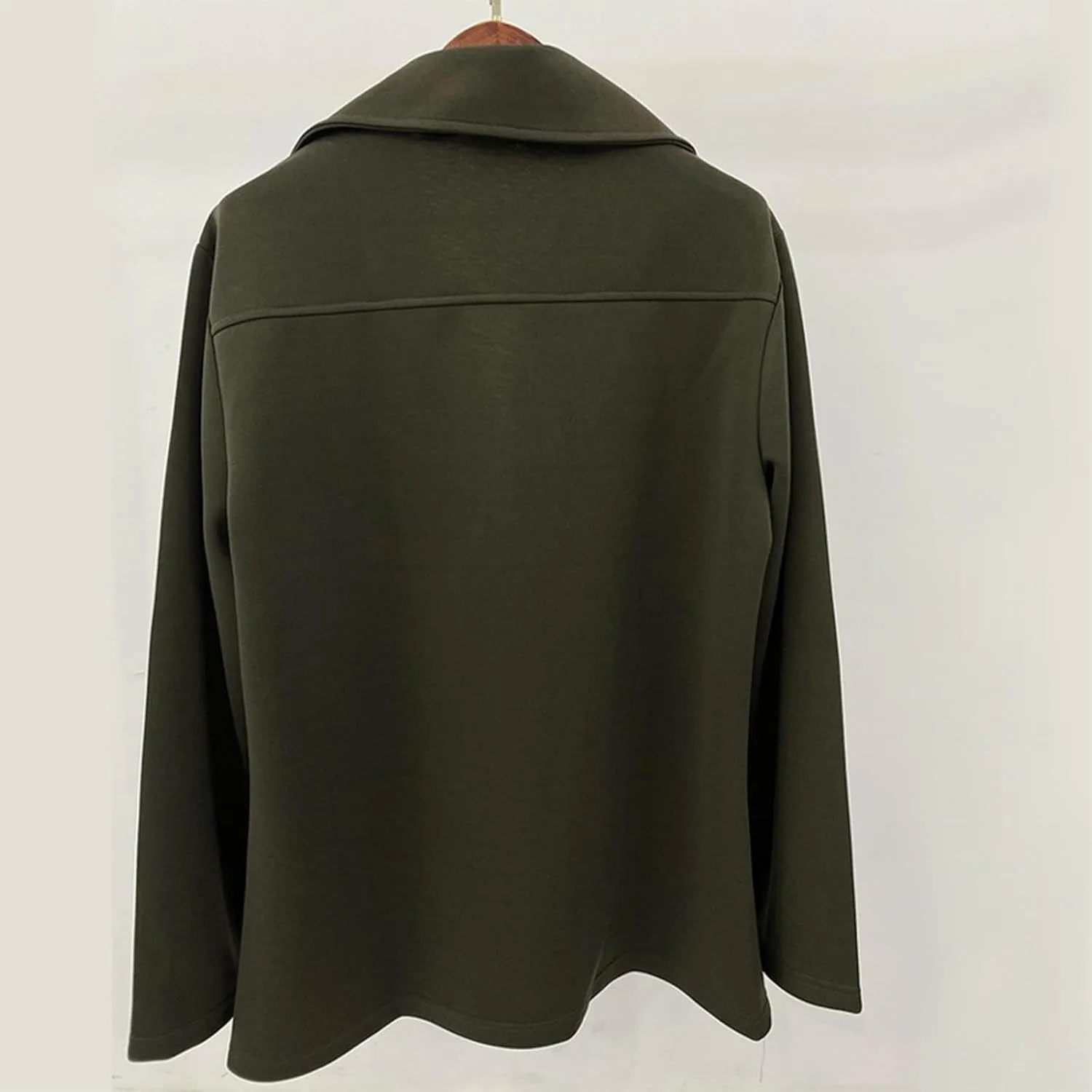 Мужская шерстяная куртка-кардиган с открытой передней частью, тренчкот с лацканами, теплое зимнее пальто-пиджак с карманами Generic, зеленый — фото 3