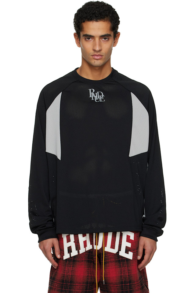 

Rhude Черно-Серая сетчатая мотофутболка LS