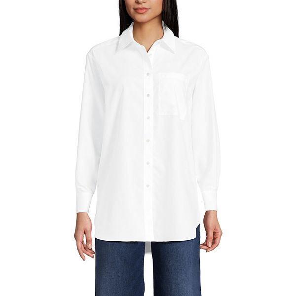 

Женская рубашка-туника oversize с декоративным воротником no iron Lands' End, White