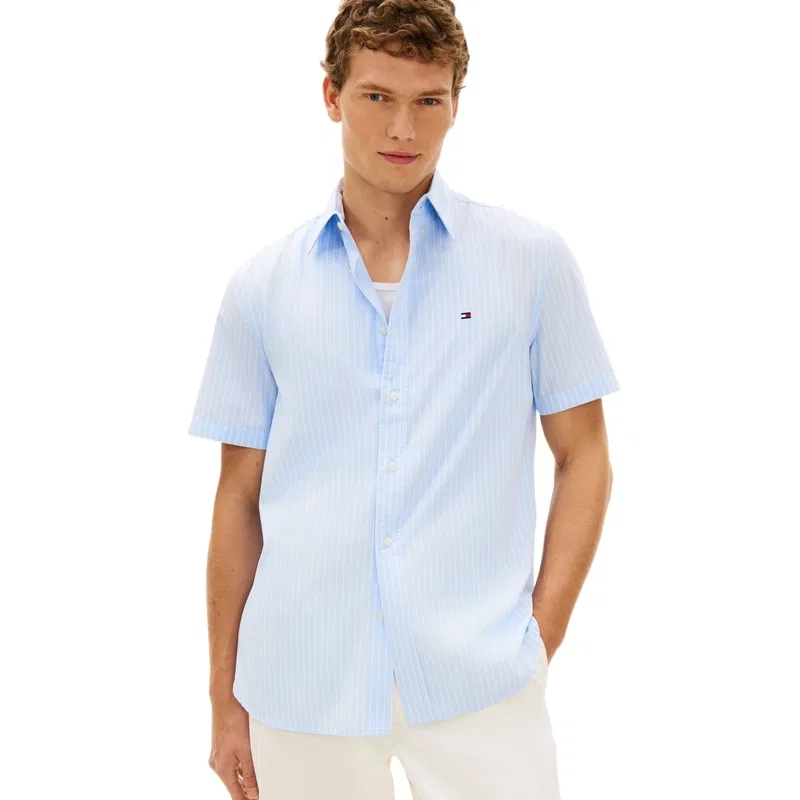 Рубашка мужская с отложным воротником Tommy Hilfiger, Light Blue White Stripes 0A5 — фото 4