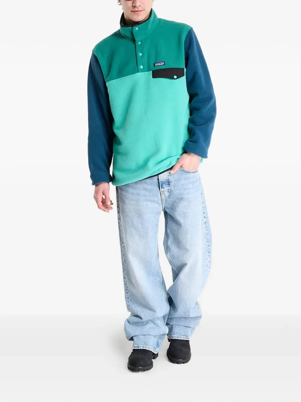 Толстовка Lightweight Synchilla Snap-T Fleece в стиле колор-блок Patagonia, зеленый — фото 2