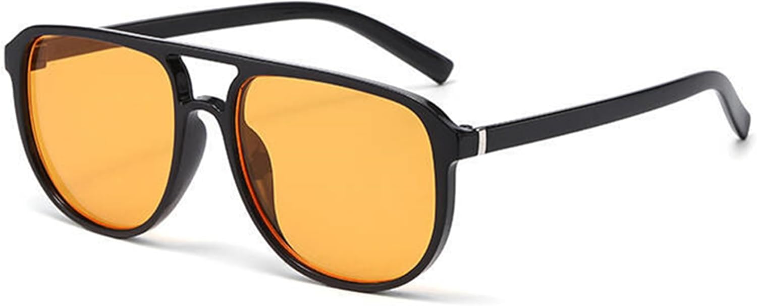 

bullabulling Модные солнцезащитные очки-пилот для женщин и мужчин. Классические ретро-солнцезащитные очки 70-х годов с двойной перемычкой, квадратной формы, винтажные маленькие солнцезащитные очки, Black Orange