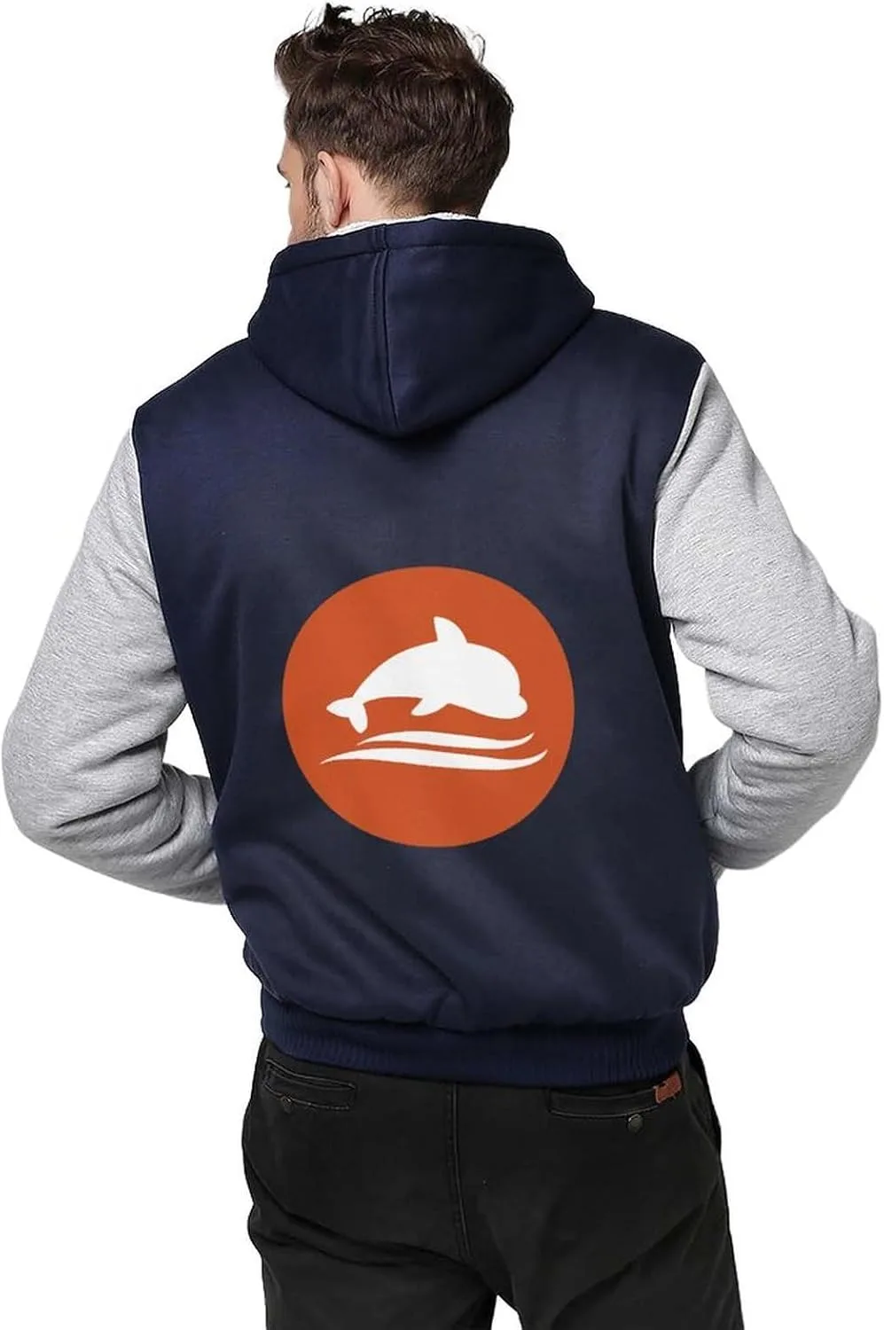 Толстый флисовый худи с карманами Jumping Dolphins для мужчин Generic, светло-серый — фото 2