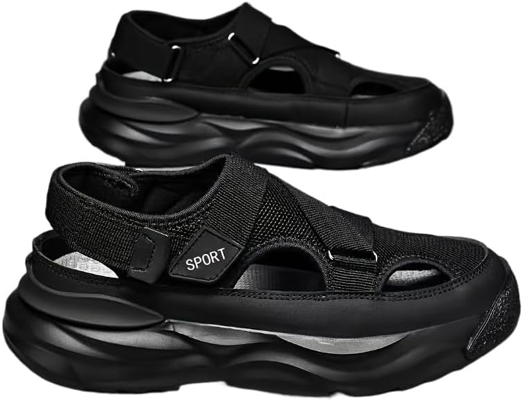 

Мужские сандалии FmShi, однотонные, нескользящие, удобные с полой конструкцией, летние, подходят для прогулок на открытом воздухе, черный