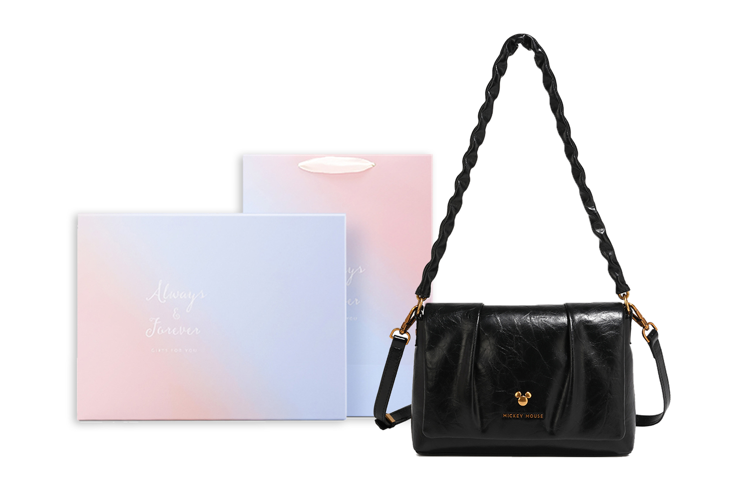 

Disney Микки Серия ПУ плиссированная маленькая квадратная сумка, Black+Exquisite Box C